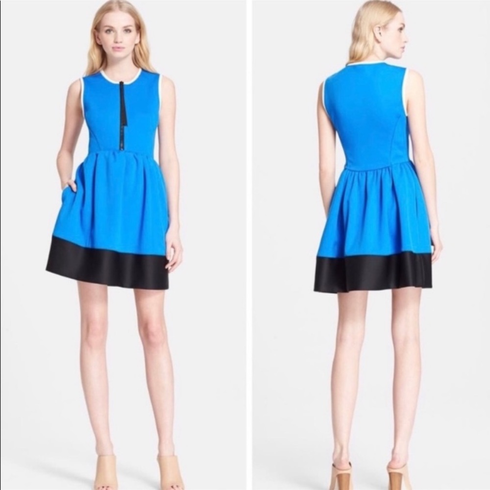 kate spade Blue and Black Sleeveless Fit-and-Flare Mini Dress